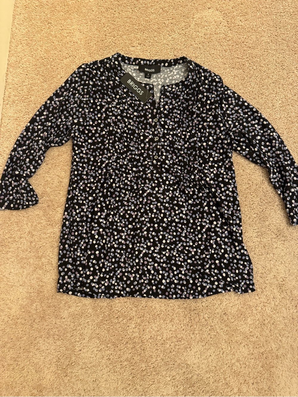 Briggs New York Navy Dot Floral Tunic Blouse